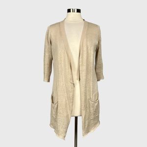 Eileen Fisher Womens Linen Beige Open Front Cardigan Sweater Pockets size XS